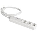 Base múltiple de 3 tomas con prolongador 1,5m con 2 tomas USB