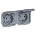 Base de corriente precableada Plexo IP55, 2x2P+T, horizontal-modular, gris