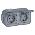 Base de corriente monobloc Plexo IP55, 16A, 2x2P+T, instalación en superficie horizontal, gris