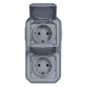 Base de corriente monobloc Plexo IP55, 16A, 2x2P+T, instalación en superficie vertical, gris