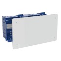 Caja domótica de conexión para empotrar en tabique hueco 300x150x75mm, con perfil DIN35, tapa con tornillos, fijación median