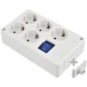 Base bipolar 5 toma con TT lateral 16A 250V interruptor luminoso blanco