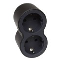 Adaptador Standard 2x2P+T 16A frontal negro